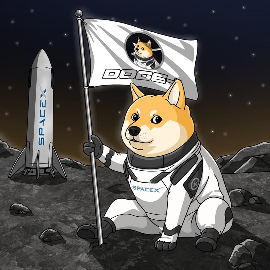 DOGE-1 astronaut planting a flag on the Moon