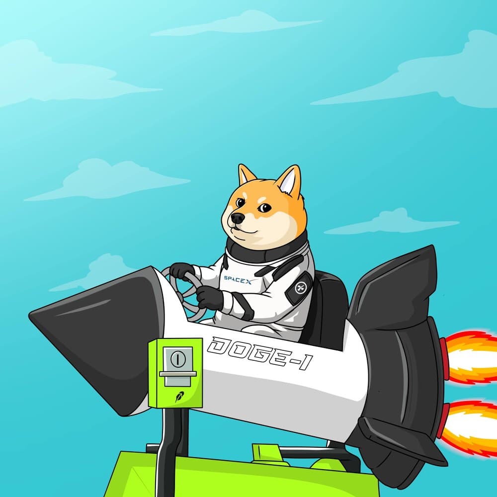 DOGE-1 astronaut riding a rocket